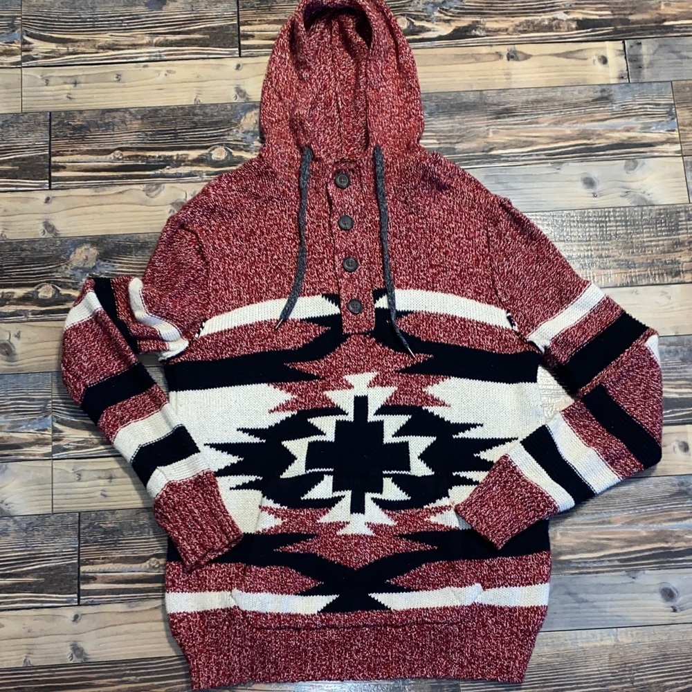 American Eagle Outfitters marled tribal Aztec pattern Henley hooded Sweater